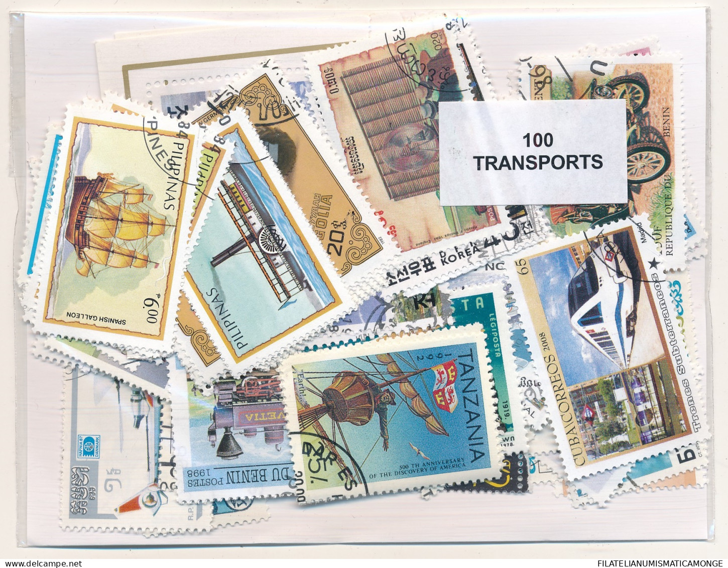 Offer   Lot Stamp - Paqueteria -   100 Sellos Diferentes Transportes  (Mixed C - Vrac (max 999 Timbres)