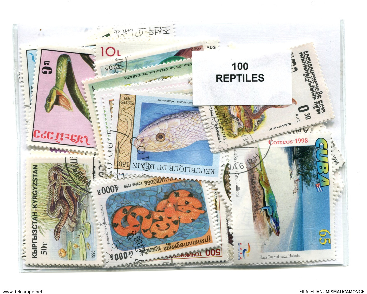 Offer   Lot Stamp - Paqueteria -   100 Sellos Diferentes Reptiles  (Mixed Cond - Vrac (max 999 Timbres)