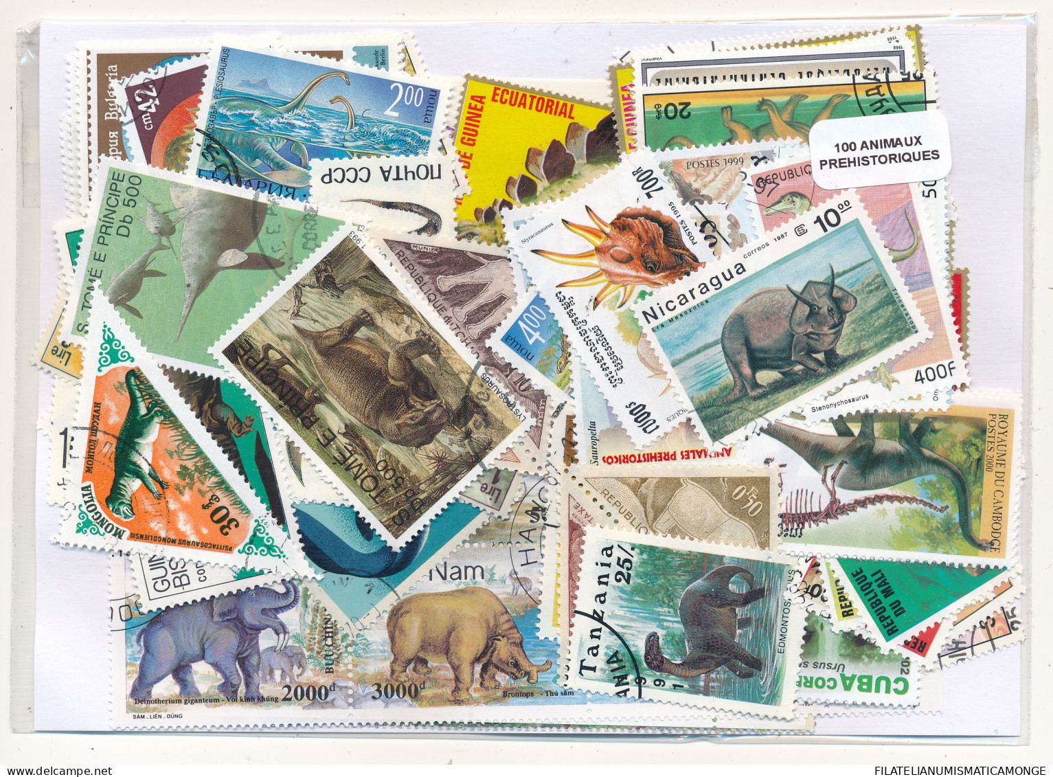 Offer   Lot Stamp - Paqueteria -   100 Sellos Diferentes Dinosaurios  (Mixed C - Vrac (max 999 Timbres)