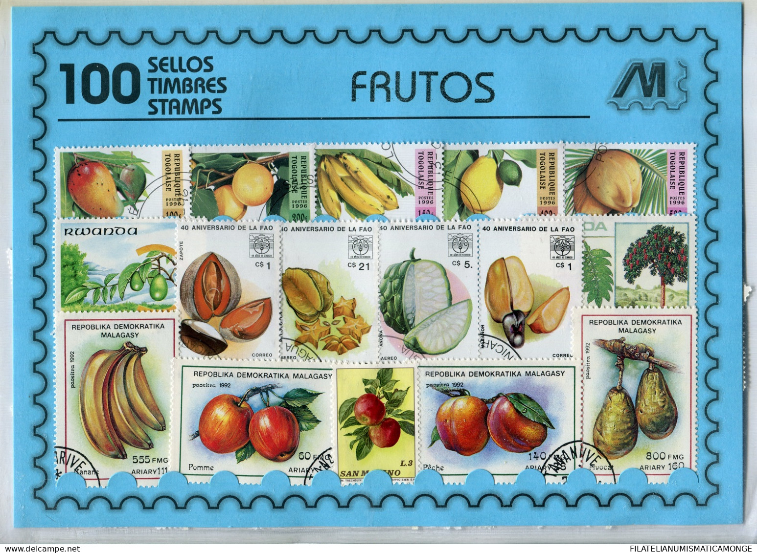 Offer   Lot Stamp - Paqueteria -   100 Sellos Diferentes Frutas  (Mixed Condit - Vrac (max 999 Timbres)