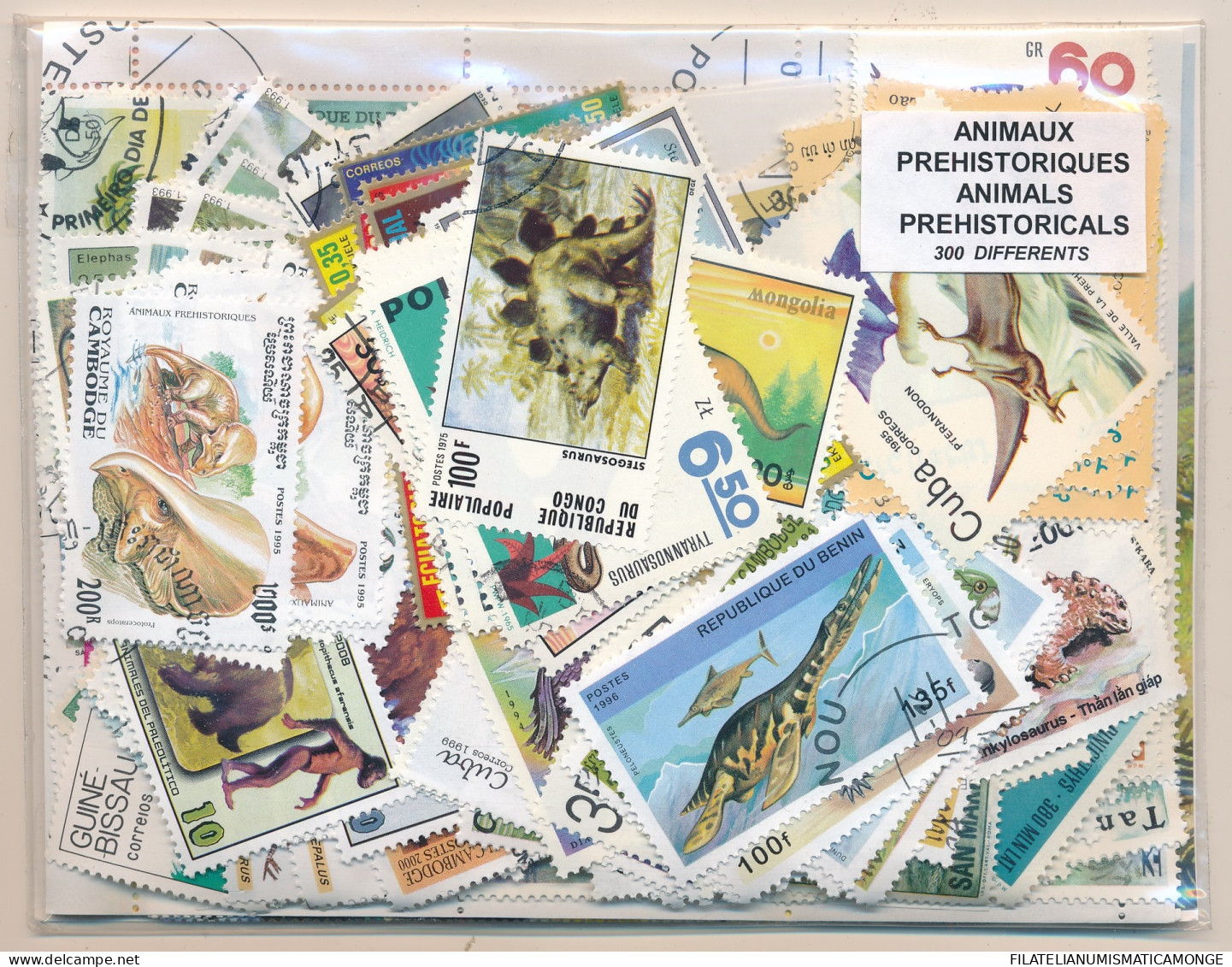 Offer   Lot Stamp - Paqueteria -   300 Sellos Diferentes Dinosaurios  (Mixed C - Vrac (max 999 Timbres)