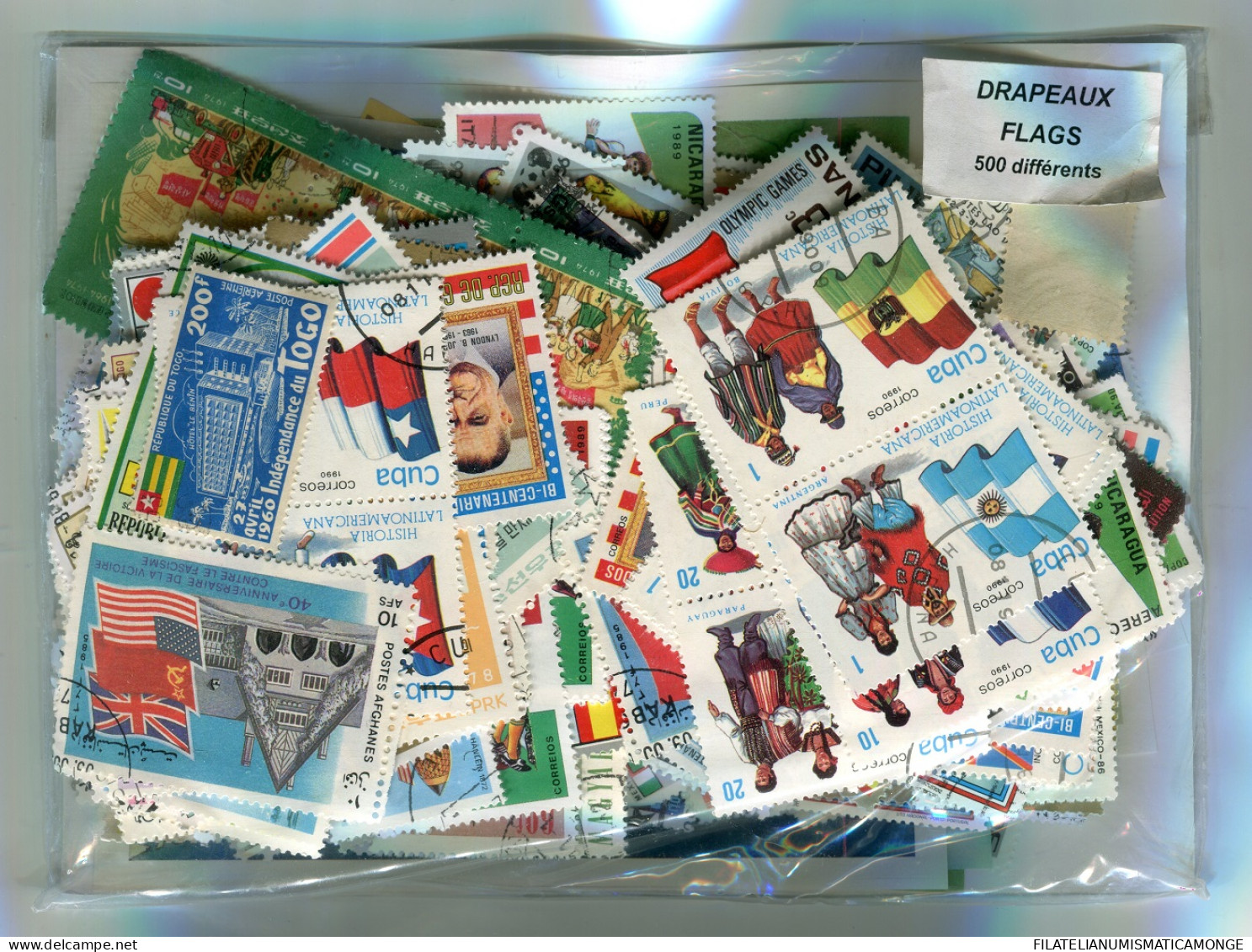 Offer   Lot Stamp - Paqueteria -   500 Sellos Diferentes Banderas  (Mixed Cond - Vrac (max 999 Timbres)
