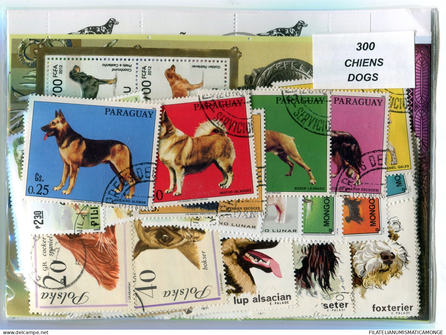 Offer   Lot Stamp - Paqueteria -   300 Sellos Diferentes Perros  (Mixed Condit - Vrac (max 999 Timbres)