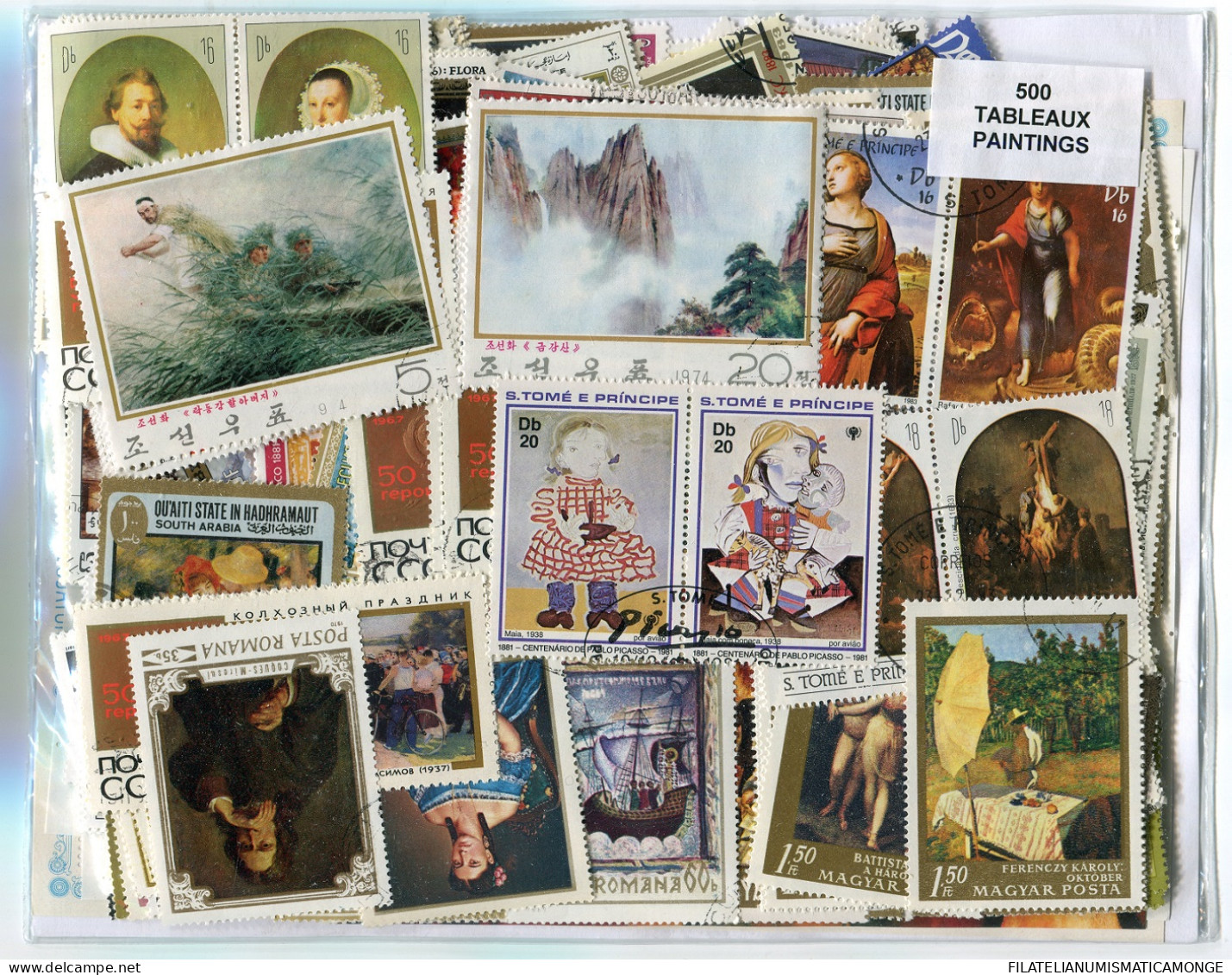 Offer   Lot Stamp - Paqueteria -   500 Sellos Diferentes Pintura  (Mixed Condi - Vrac (max 999 Timbres)