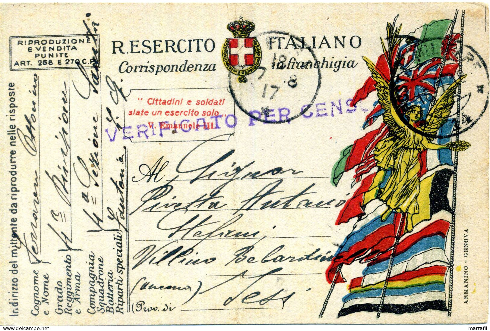 Franchigia, 1918 Posta Militare, 4° Divisione, 4° Sezione Di Sanità, Jesi, Ancona - Franquicia