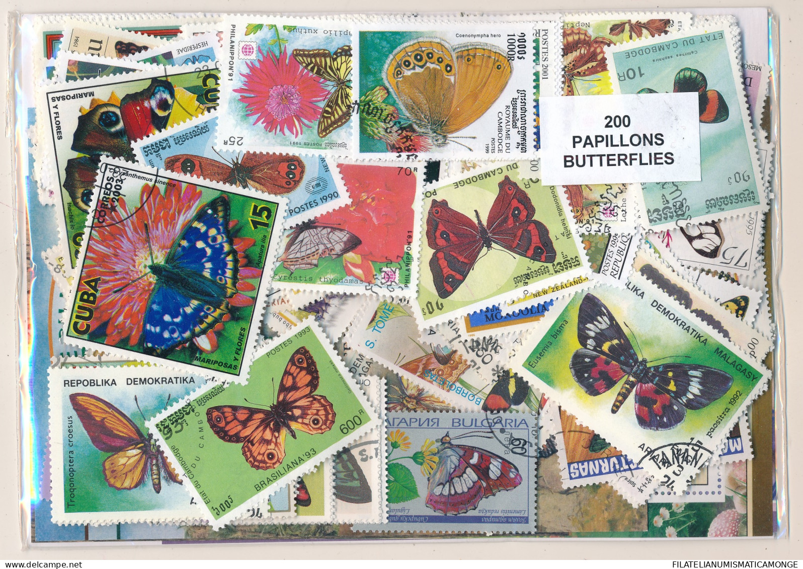 Offer   Lot Stamp - Paqueteria -   200 Diferentes Mariposas   (Mixed Condition - Vrac (max 999 Timbres)