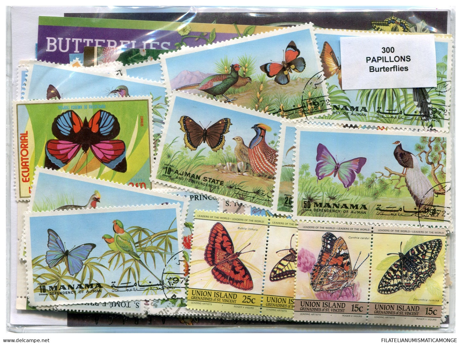 Offer   Lot Stamp - Paqueteria -   300 Diferentes Mariposas E Insectos  (Mixed - Vrac (max 999 Timbres)