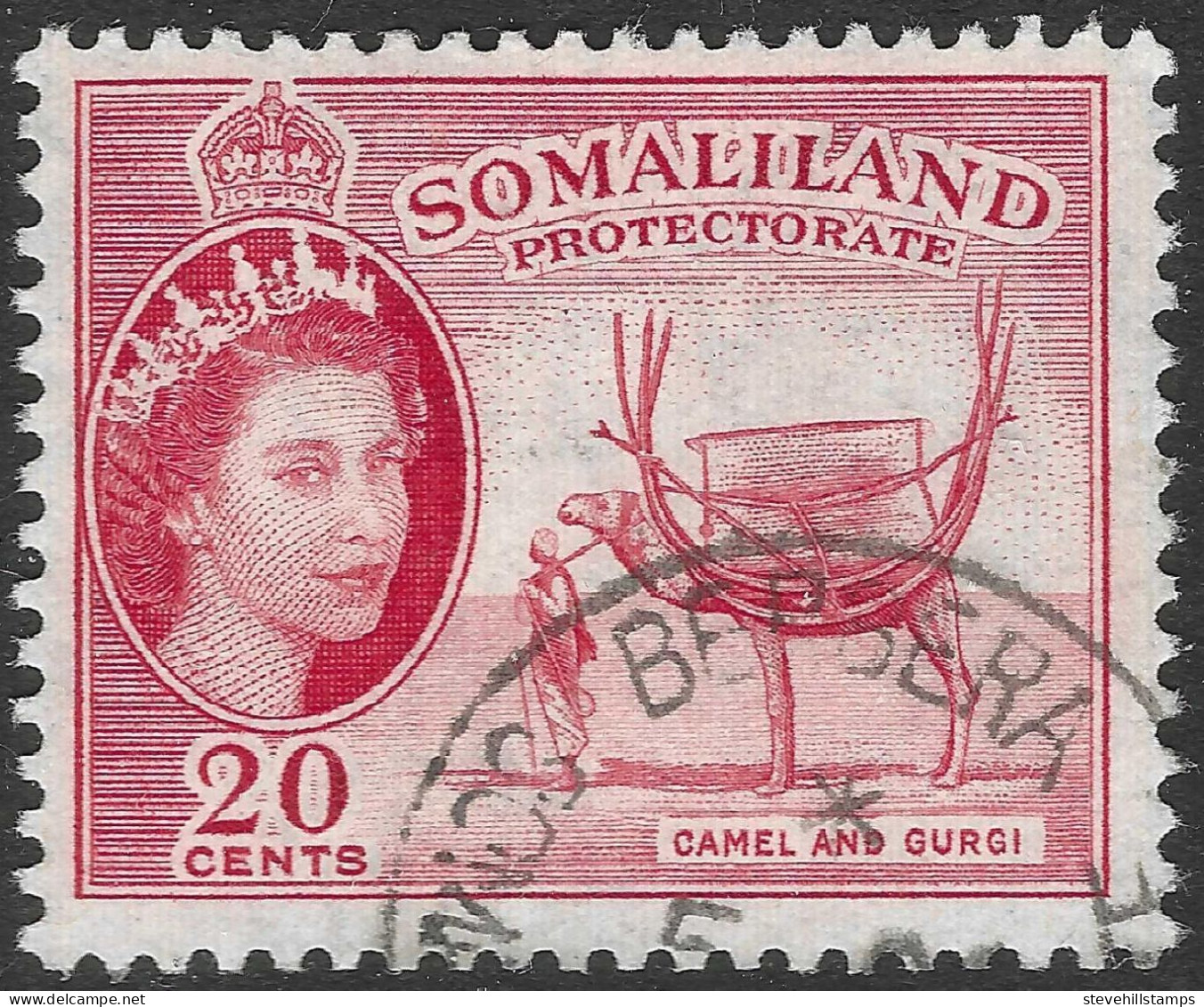 Somaliland Protectorate. 1953 QEII. 20c Used. SG 140 - Somaliland (Protectorat ...-1959)