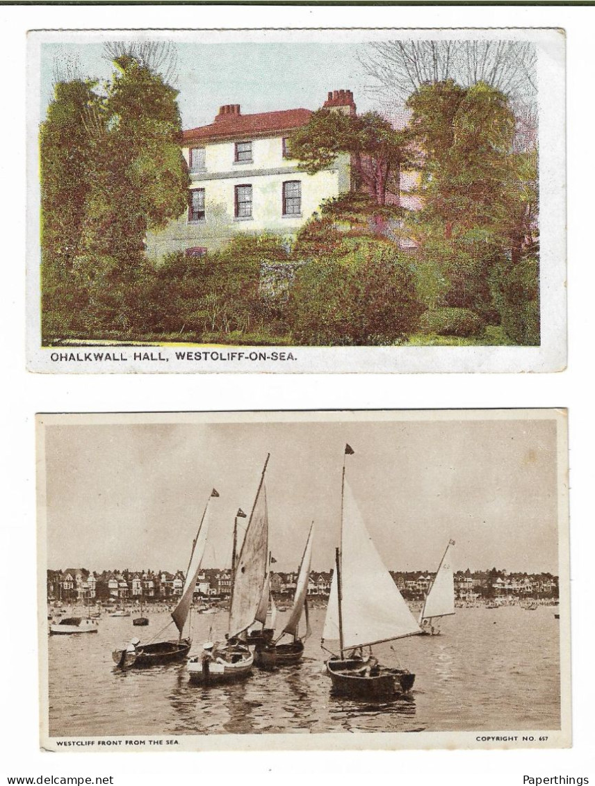 2 Postcards, Essex, Westcliff-on-sea, Chalkwall Hall, Sail Boats. - Southend, Westcliff & Leigh