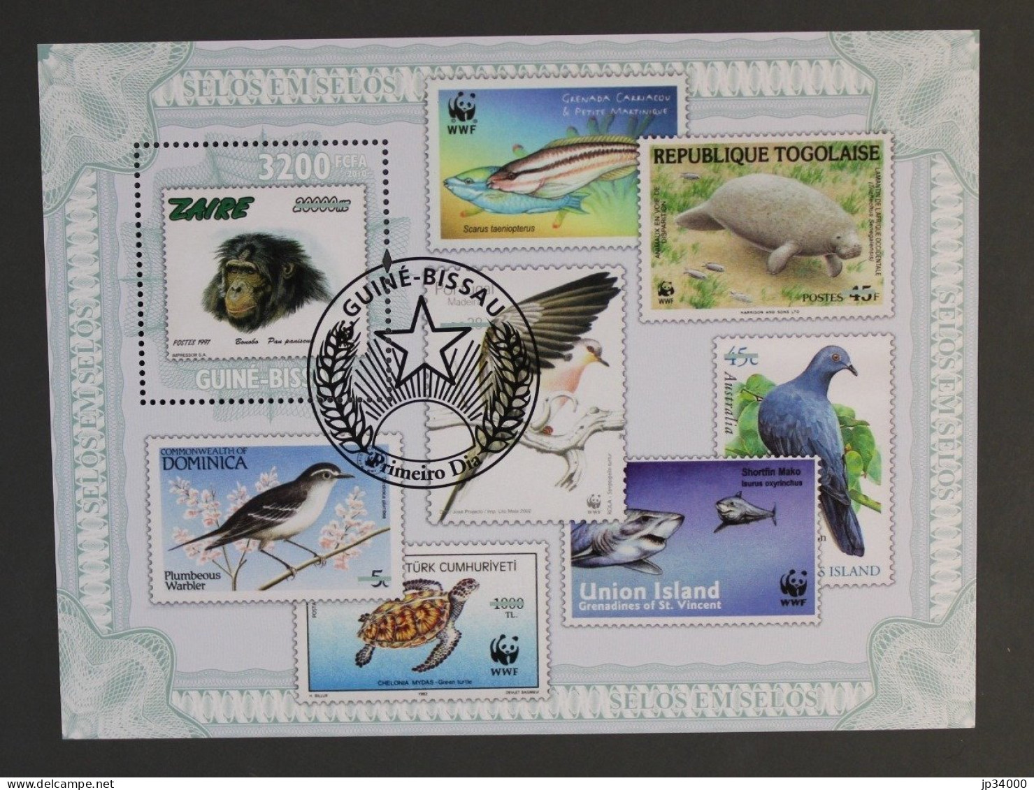 GUINEE BISSAU WWF, Oiseaux, Tortue, Singe, Mamiferes Marins. Yvert BF N° 528 Oblitéré. Used Emis En 2010 - Used Stamps
