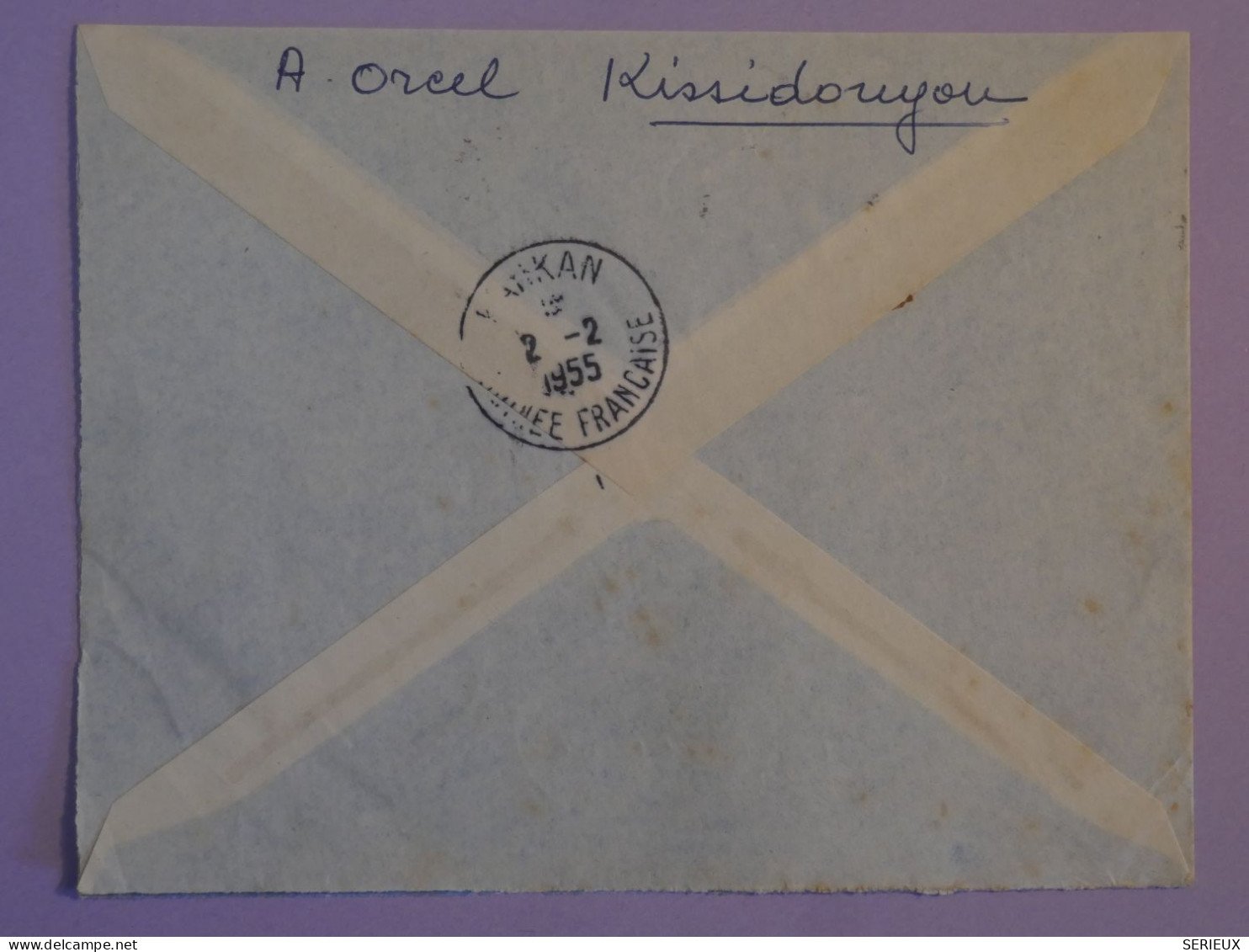 AU23  GUINEE FRANCAISE   BELLE LETTRE 1955 PETIT BUREAU KISSIDOUGOU  A ST CHERON    FRANCE   ++AFF. PLAISANT + - Covers & Documents