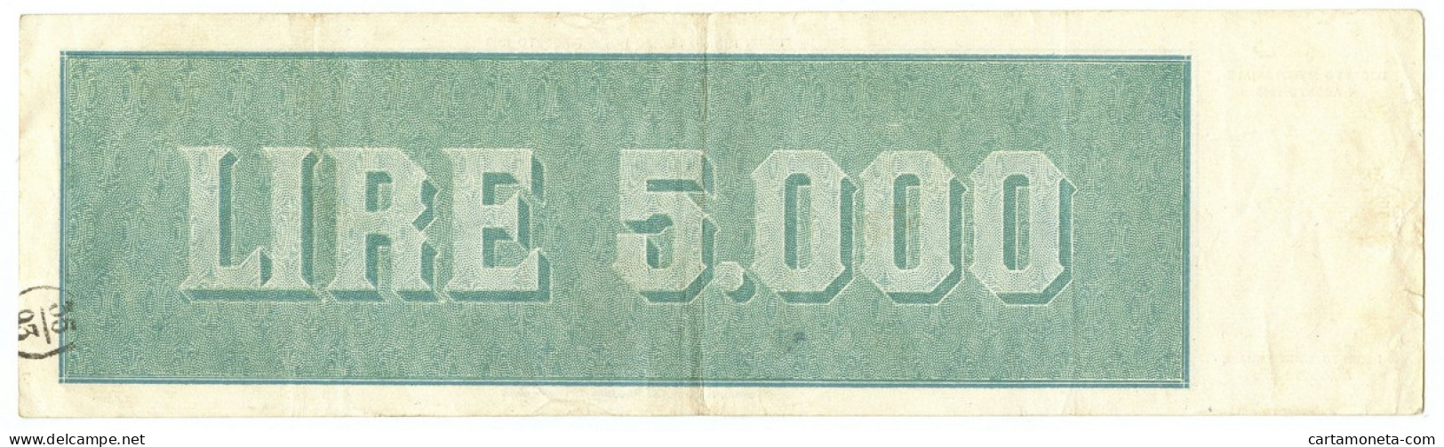 5000 LIRE TITOLO PROVVISORIO TESTINA LUOGOTENENZA UMBERTO 04/08/1945 BB - Sonstige