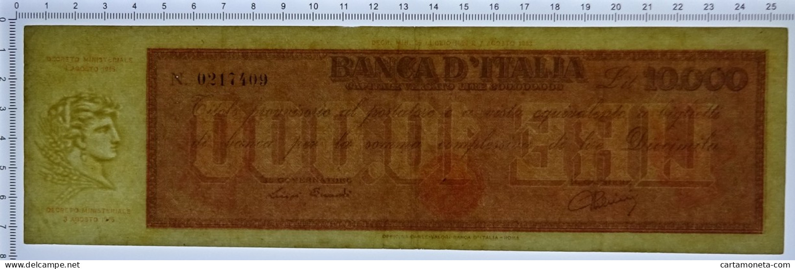 10000 LIRE TITOLO PROVVISORIO TESTINA LUOGOTENENZA UMBERTO 04/08/1945 BB/BB+ - Andere