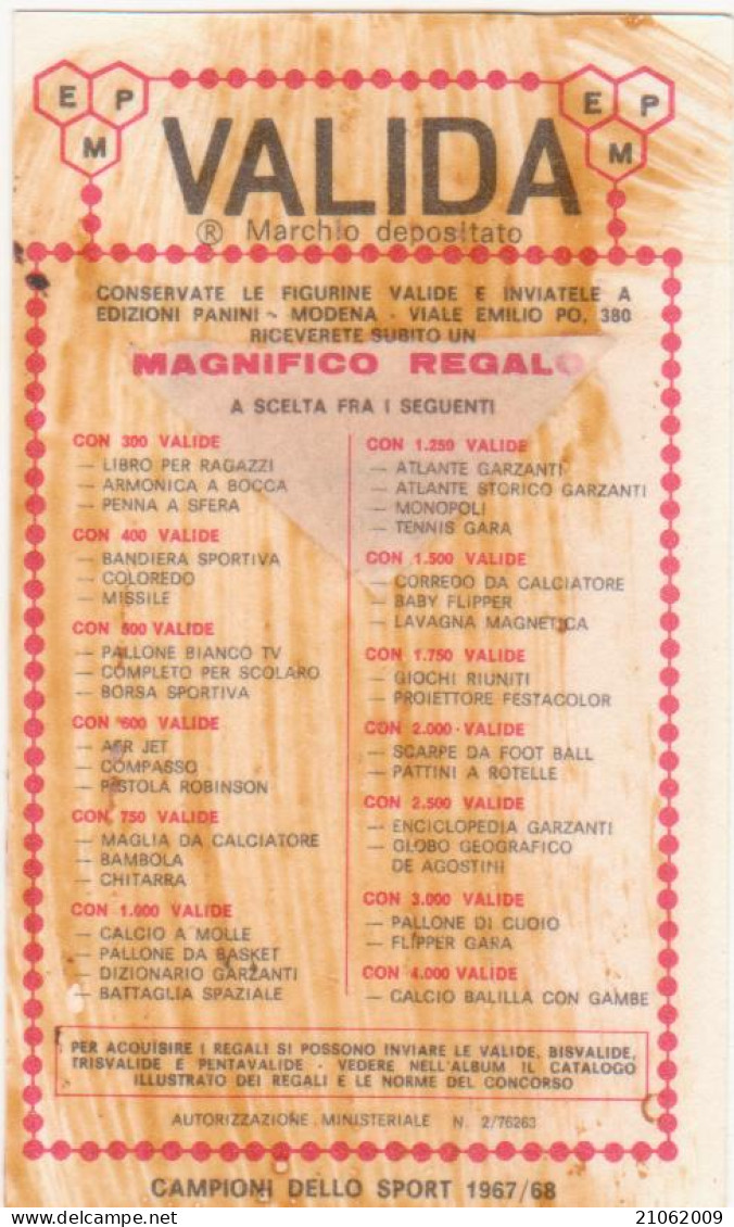 477 PUGILATO - SAVERIO TURIELLO - VALIDA - CAMPIONI DELLO SPORT 1967-68 PANINI STICKERS FIGURINE - Trading-Karten