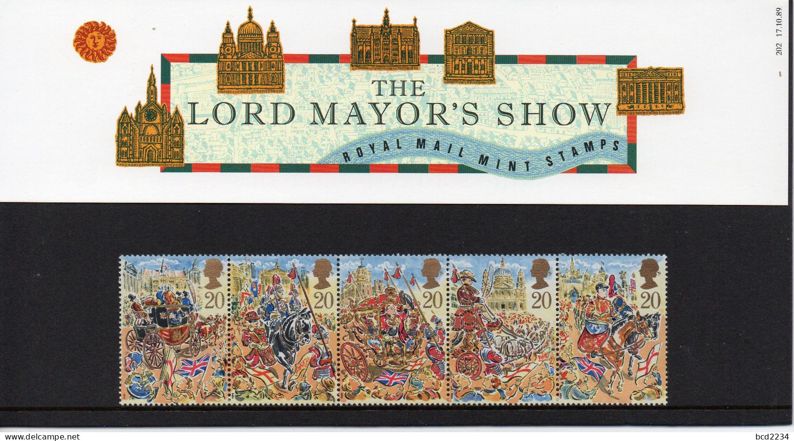 GB GREAT BRITAIN 1989 LORD MAYOR'S SHOW LONDON PRESENTATION PACK No 202 +ALL INSERTS HORSES STAGE COACHES CARRIAGES - Diligences