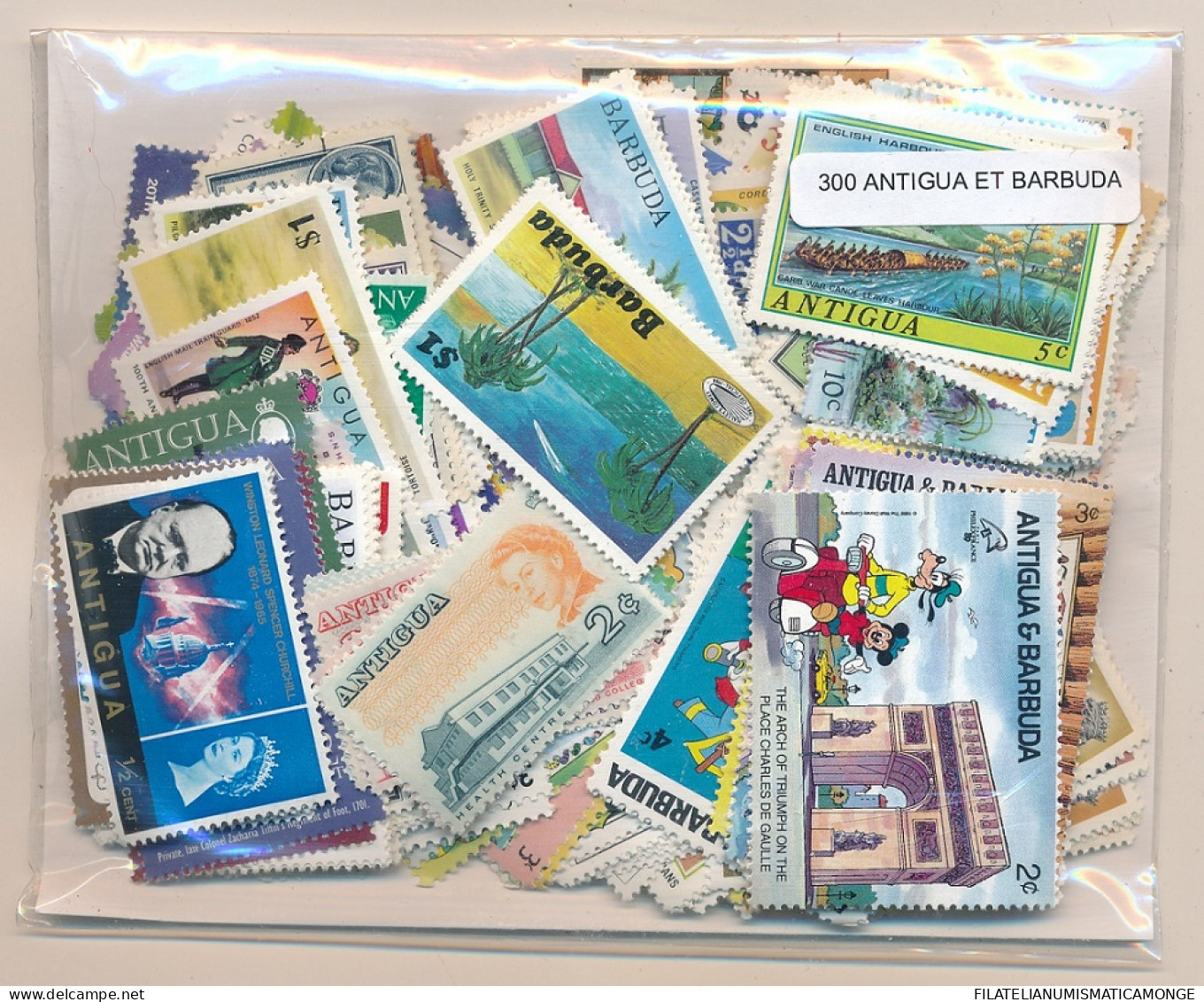 Offer   Lot Stamp - Paqueteria -  Antigua 300 Sellos Diferentes / Incluye Barb - Vrac (max 999 Timbres)