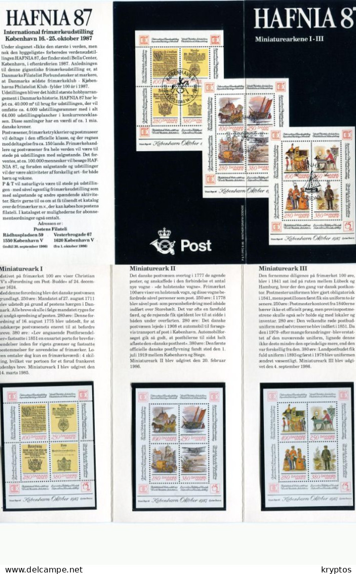 Denmark 1986-87. HAFNIA '87 Presentation Folder W. 3 Sheets - All MINT - Blocchi & Foglietti