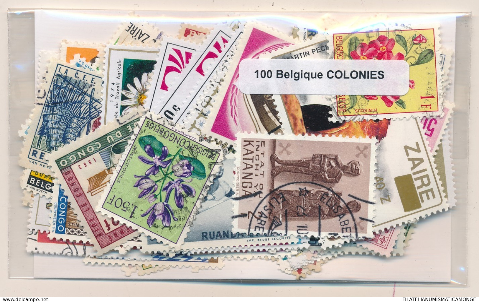 Offer   Lot Stamp - Paqueteria -  Colonias Belgas 100 Diferentes / Incluye Rep - Vrac (max 999 Timbres)