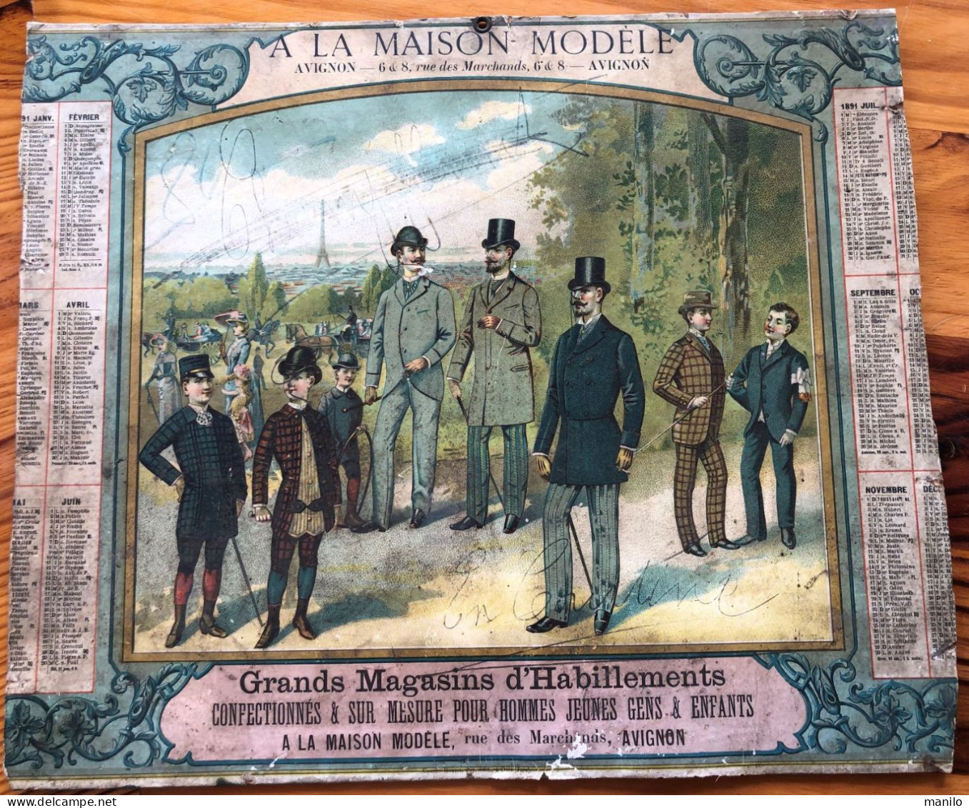 Tableau D'amateur - HUILE Sur Panneau MAS PROVENÇAL + Calendrier 1891 MAISON MODELE à AVIGNON Gd Magasins D'habillements - Huiles