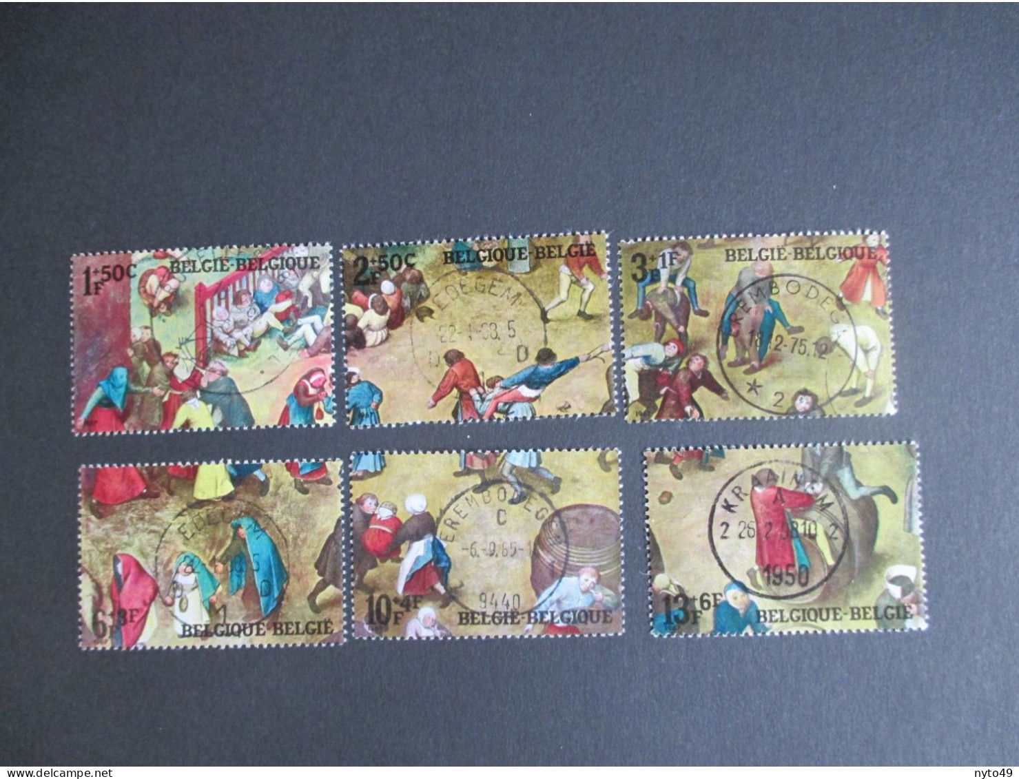 Nr 1437/42 - Kinderspelen - Schilderij Pieter Breughel De Oudere - Centrale Stempels Erembodegem, Edegem, Kraainem - Usados