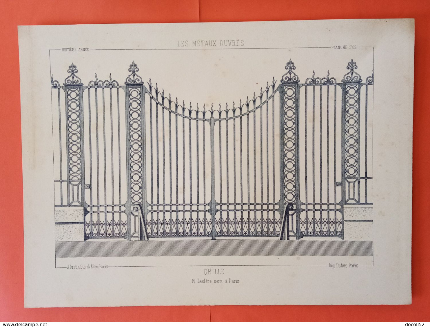 LES METAUX OUVRES 1889 LITHO FER FONTE CUIVRE ZINC " Grille Mr Leclère Serrurier A Paris " 1 PLANCHE - Architecture