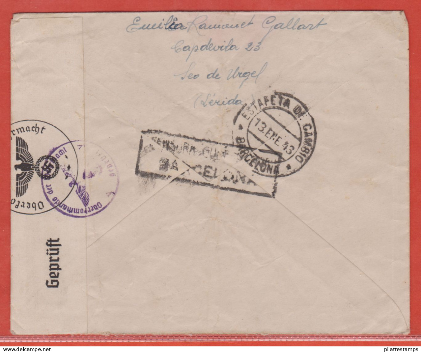 ESPAGNE LETTRE CENSUREE DE 1943 DE LERIDA POUR PAMIERS FRANCE - Franking Machines (EMA)