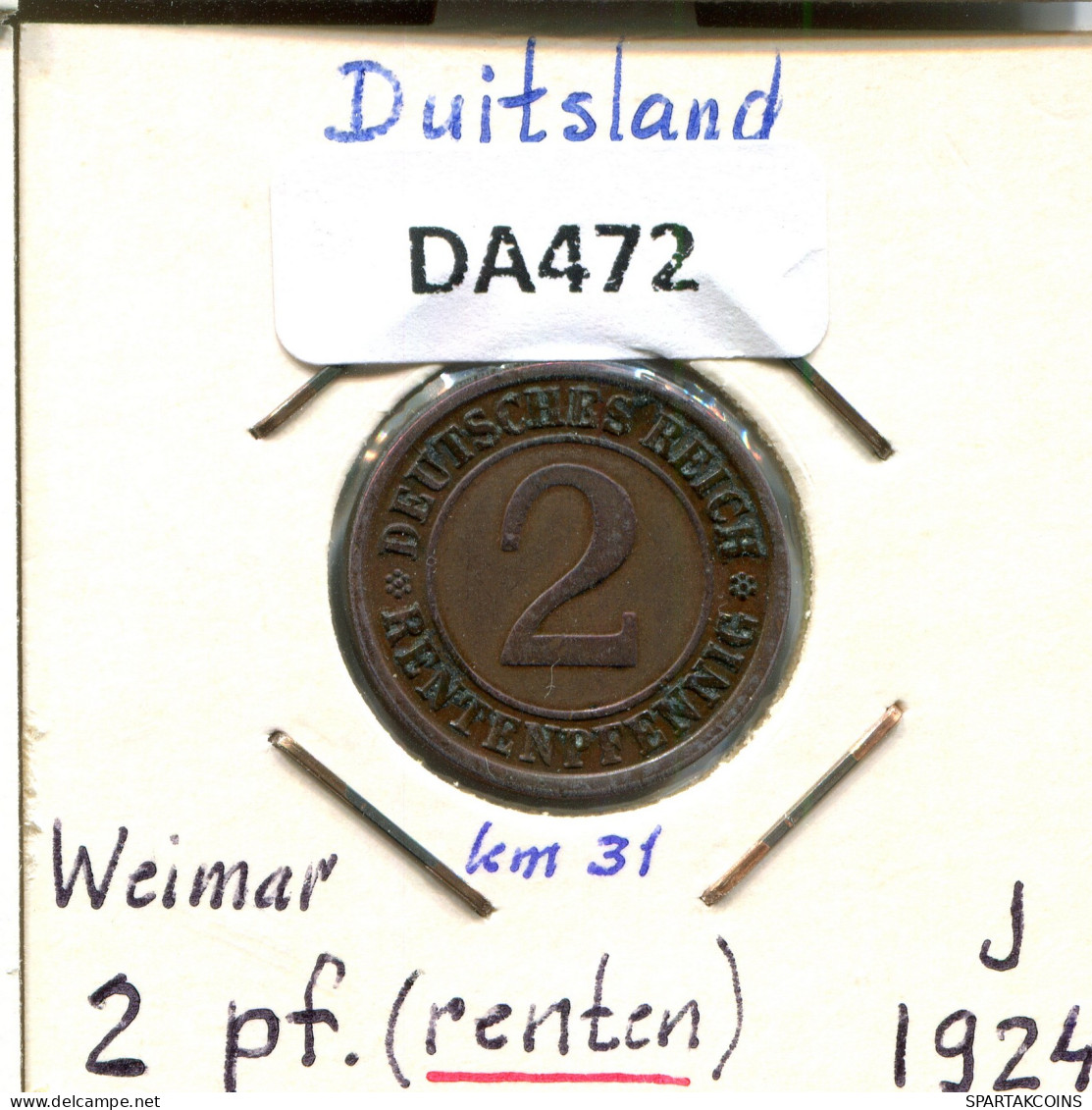 2 RENTENPFENNIG 1924 J ALLEMAGNE Pièce GERMANY #DA472.2.F - 2 Rentenpfennig & 2 Reichspfennig