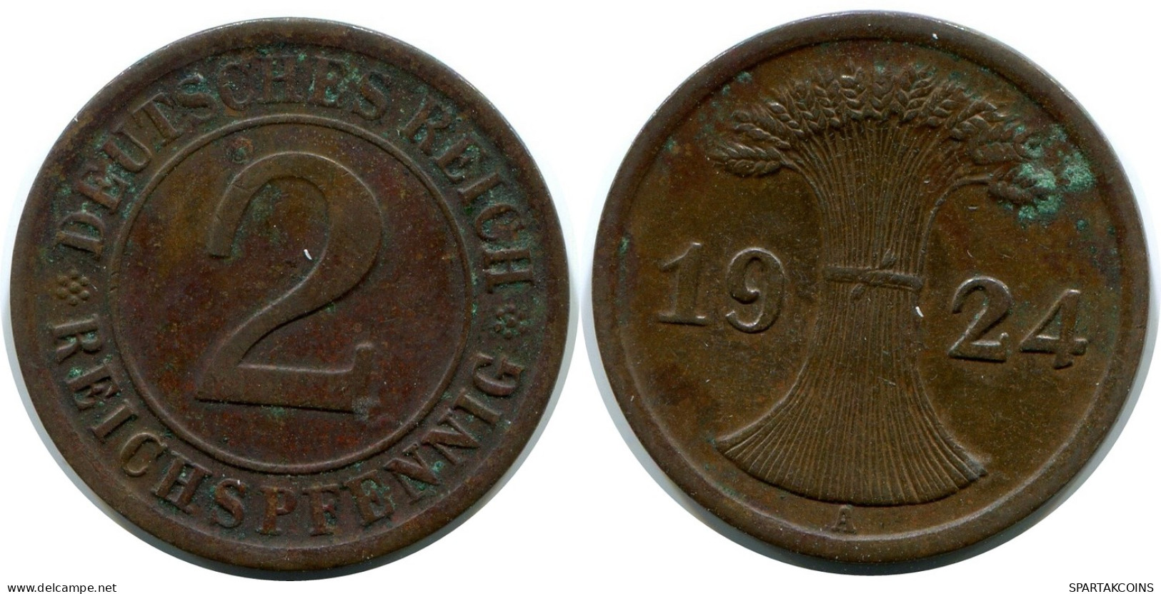 2 REICHSPFENNIG 1924 A ALLEMAGNE Pièce GERMANY #DA780.F - 2 Rentenpfennig & 2 Reichspfennig