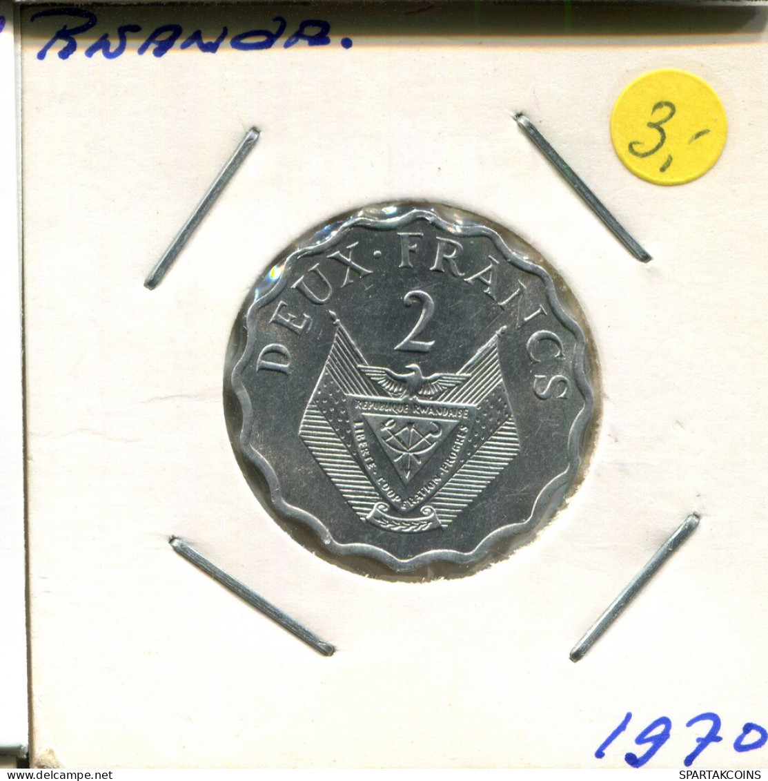 2 FRANCS 1970 RWANDA (RUANDA) Münze #AN748.D - Rwanda