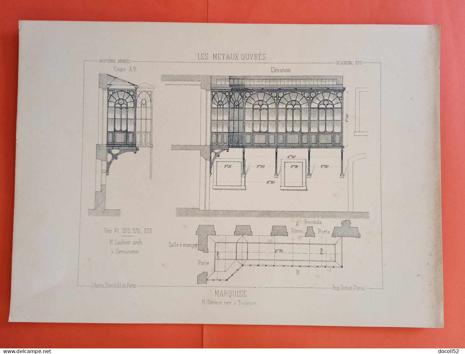 LES METAUX OUVRES 1889 LITHO FER FONTE CUIVRE ZINC " Marquise Mr Denjean Serrurier à Toulouse " 3 PLANCHES - Architecture