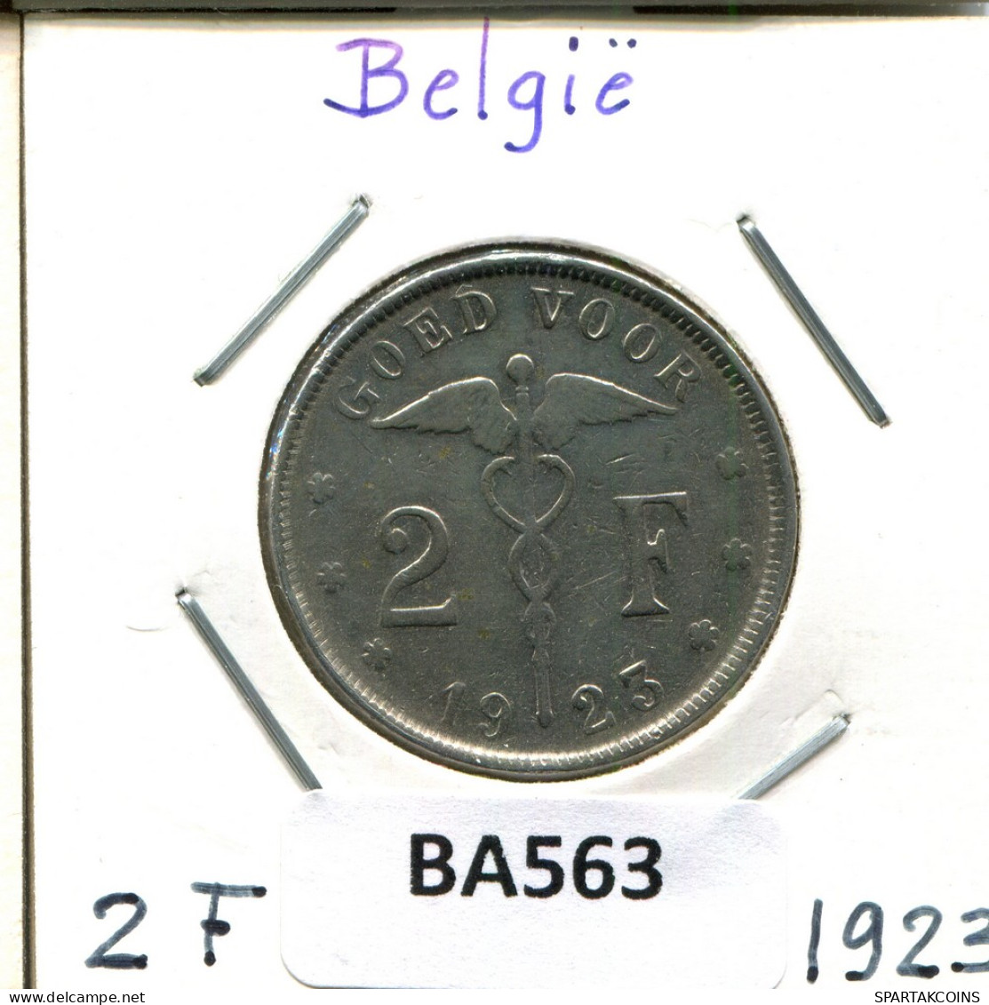 2 FRANCS 1923 DUTCH Text BELGIEN BELGIUM Münze #BA563.D - 2 Frank