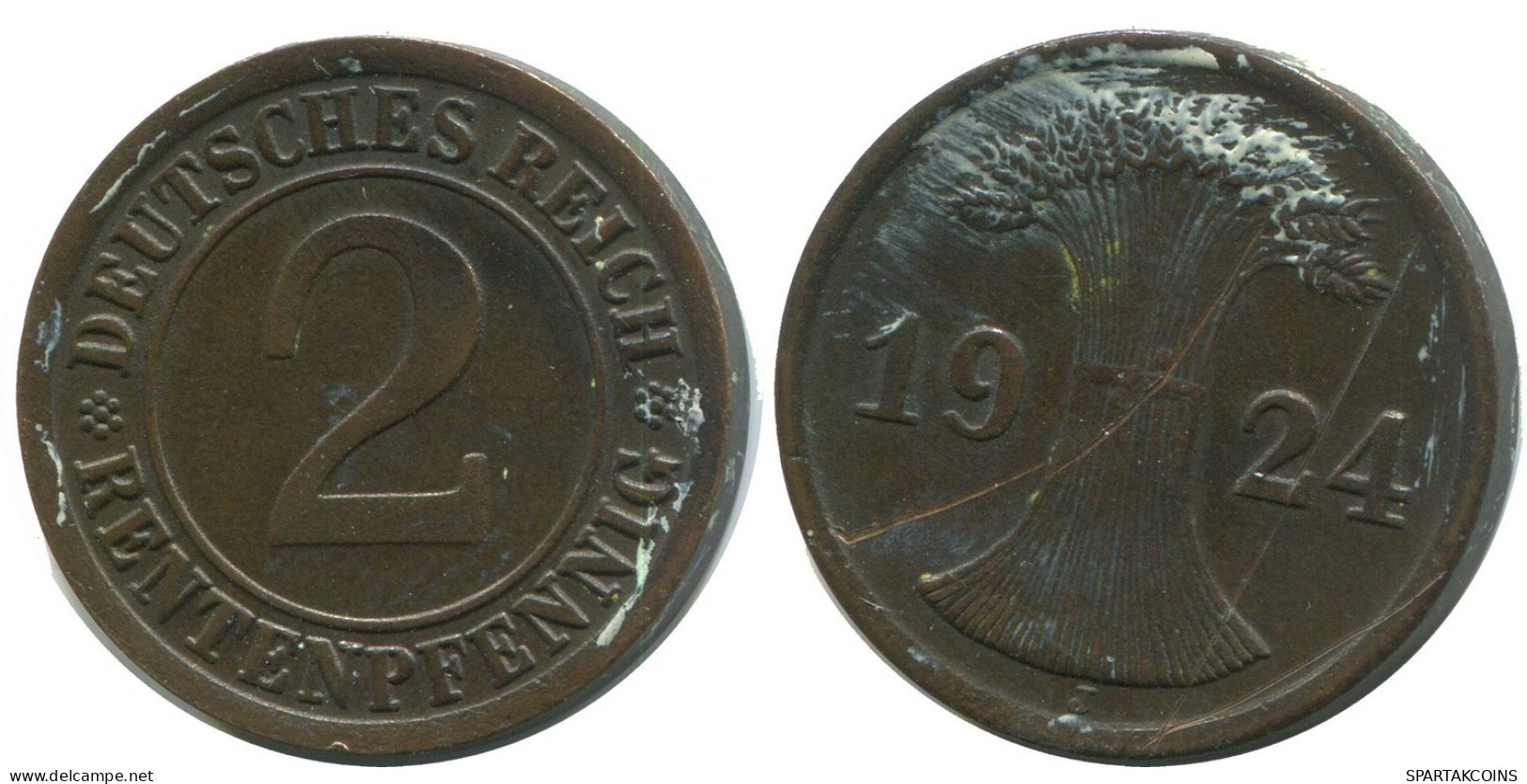 2 RENTENPFENNIG 1924 J GERMANY Coin #AD463.9.U - 2 Rentenpfennig & 2 Reichspfennig