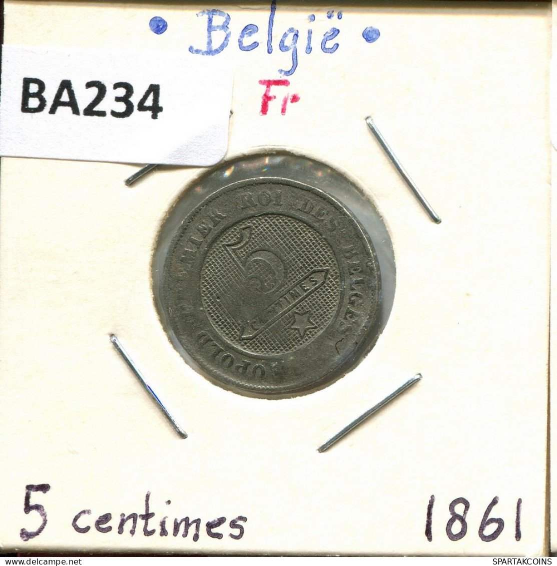 5 CENTIMES 1861 FRENCH Text BÉLGICA BELGIUM Moneda #BA234.E - 5 Cent