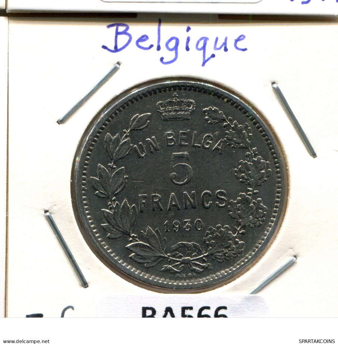 5 FRANCS 1930 BELGIQUE BELGIUM Pièce FRENCH Text #BA566.F - 5 Frank & 1 Belga