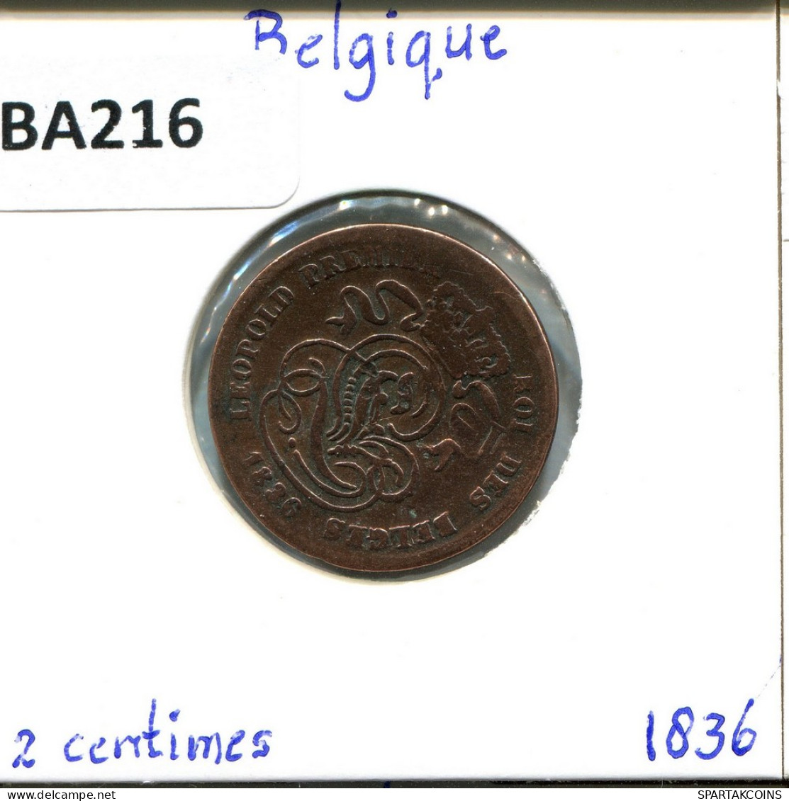 2 CENTIMES 1836 FRENCH Text BÉLGICA BELGIUM Moneda #BA216.E - 2 Cents