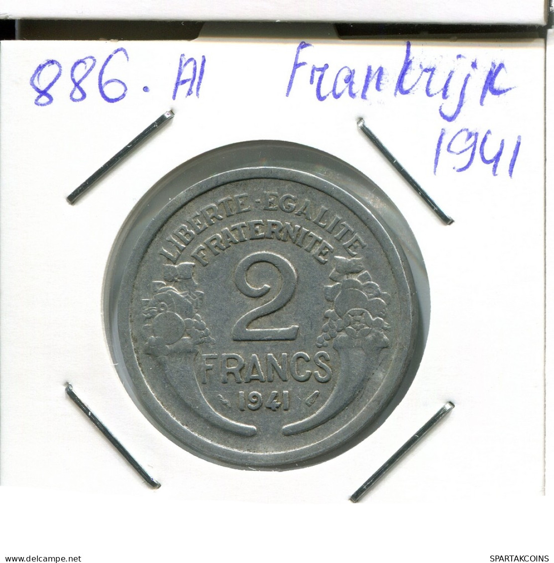 2 FRANCS 1941 FRANKREICH FRANCE Französisch Münze #AN345.D - 2 Francs