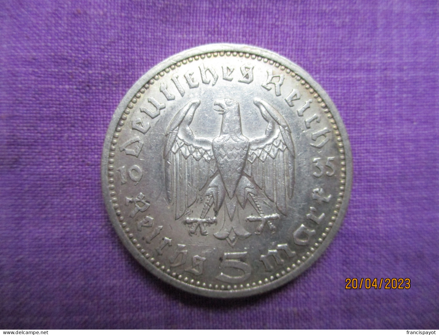 5 Reichmark 1935 E (Hindenburg) - 5 Reichsmark