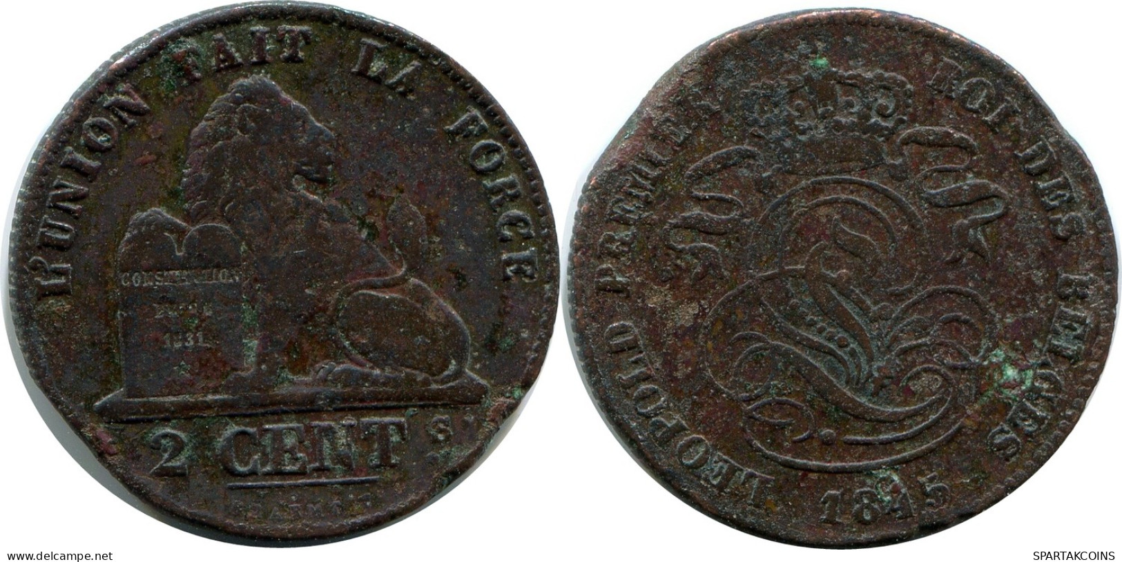 2 CENTIMES 1845 FRENCH Text BELGIUM Coin #BA434.U - 2 Cents