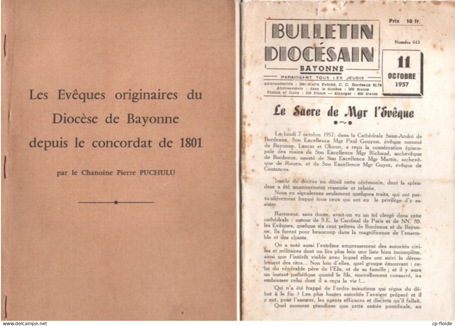 LIVRE . PAYS BASQUE . ÉVÊQUES ORIGINAIRE DU DIOCÈSE DE BAYONNE ET BULLETIN DIOCÉSAIN 1957 - Réf. N°230L - - Pays Basque