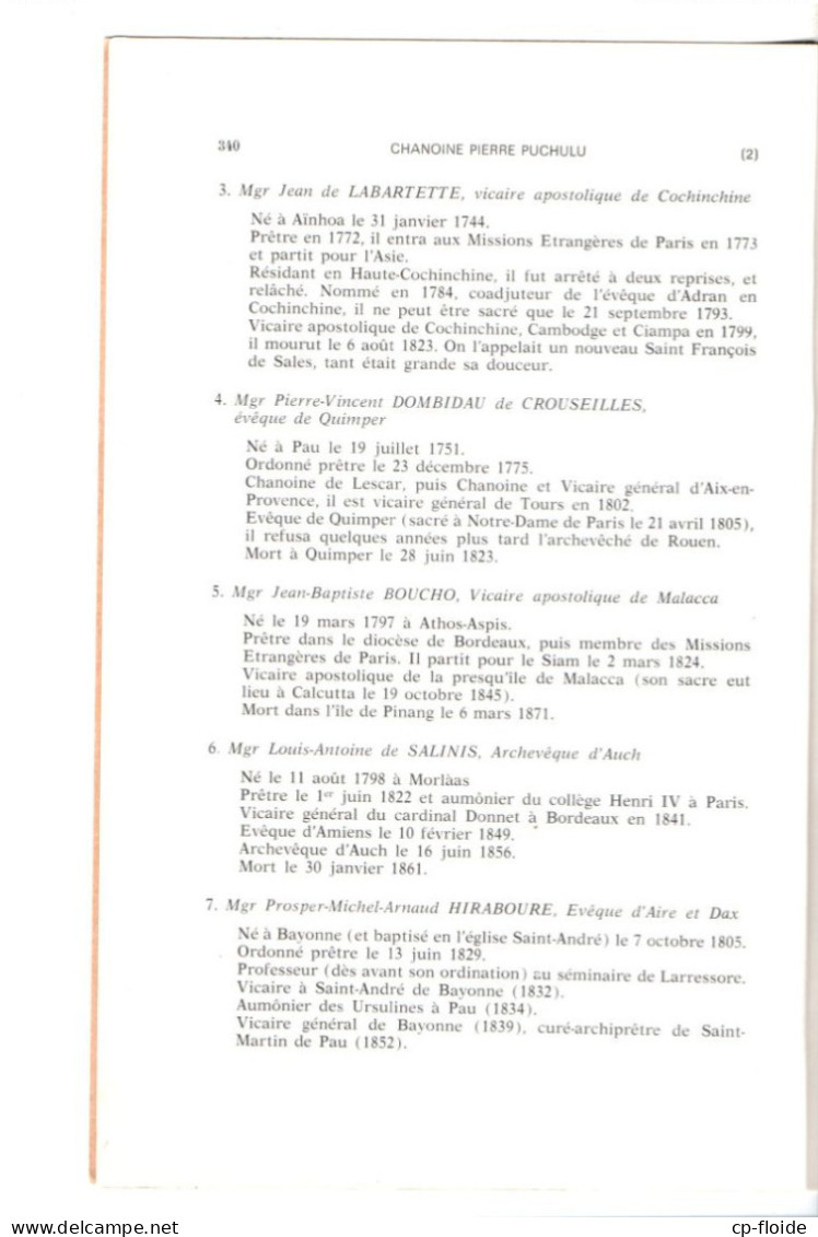 LIVRE . PAYS BASQUE . ÉVÊQUES ORIGINAIRE DU DIOCÈSE DE BAYONNE ET BULLETIN DIOCÉSAIN 1957 - Réf. N°230L - - Baskenland