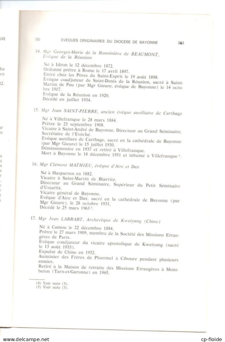 LIVRE . PAYS BASQUE . ÉVÊQUES ORIGINAIRE DU DIOCÈSE DE BAYONNE ET BULLETIN DIOCÉSAIN 1957 - Réf. N°230L - - Pays Basque