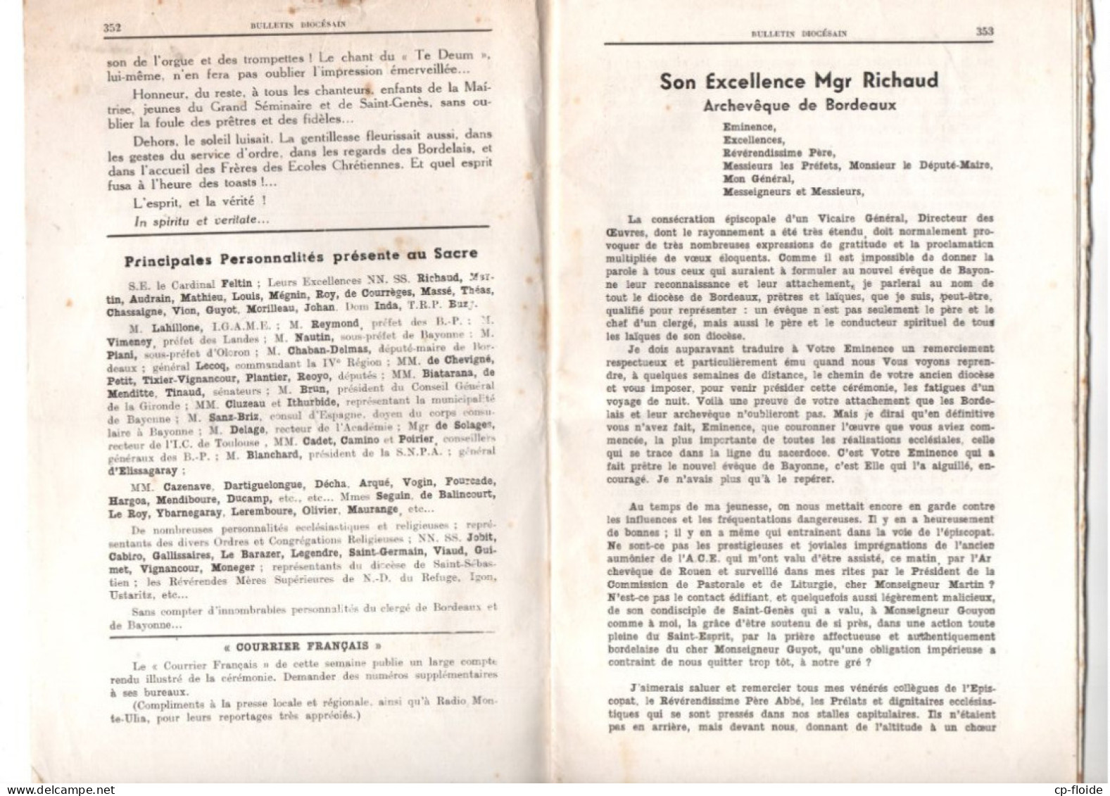 LIVRE . PAYS BASQUE . ÉVÊQUES ORIGINAIRE DU DIOCÈSE DE BAYONNE ET BULLETIN DIOCÉSAIN 1957 - Réf. n°230L -