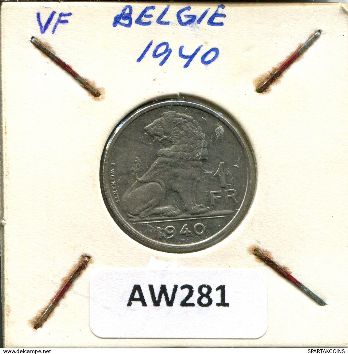 1 FRANC 1940 BELGIE-BELGIQUE BELGIEN BELGIUM Münze #AW281.D - 1 Frank