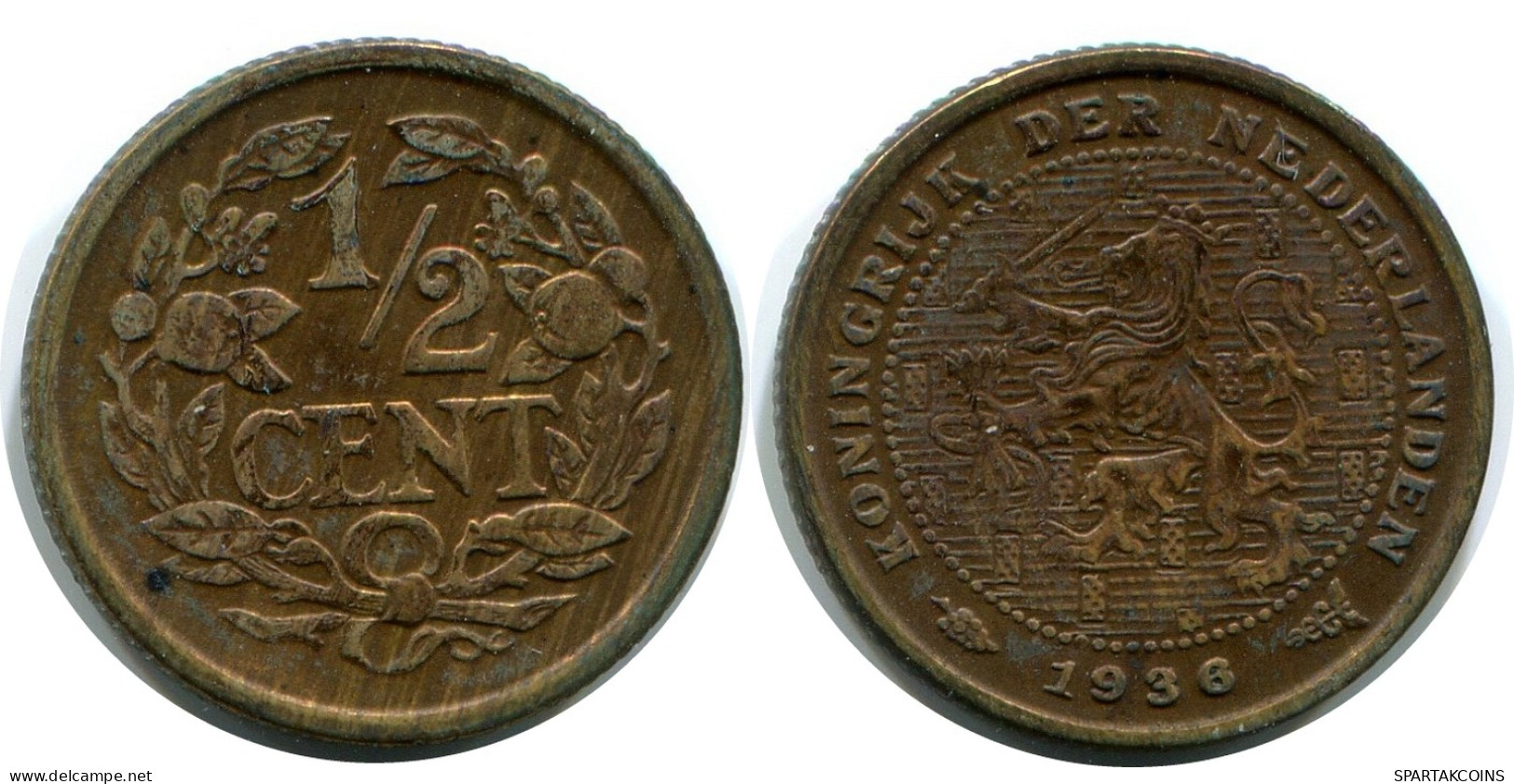 1/2 CENT 1938 NÉERLANDAIS NETHERLANDS Pièce #AR960.F - 0.5 Centavos