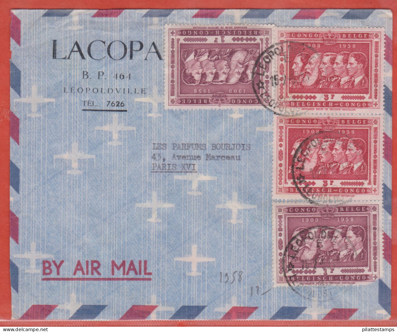 CONGO LETTRE PAR AVION DE 1958 DE LEOPOLDVILLE POUR PARIS FRANCE - Storia Postale