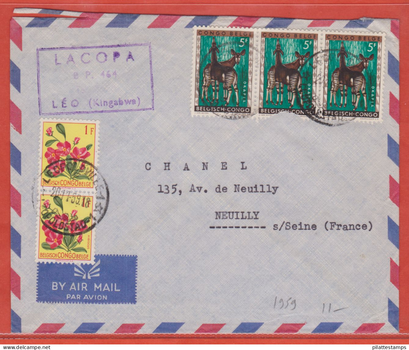 CONGO LETTRE PAR AVION DE 1959 DE LEOPOLDVILLE POUR NEUILLY FRANCE - Covers & Documents