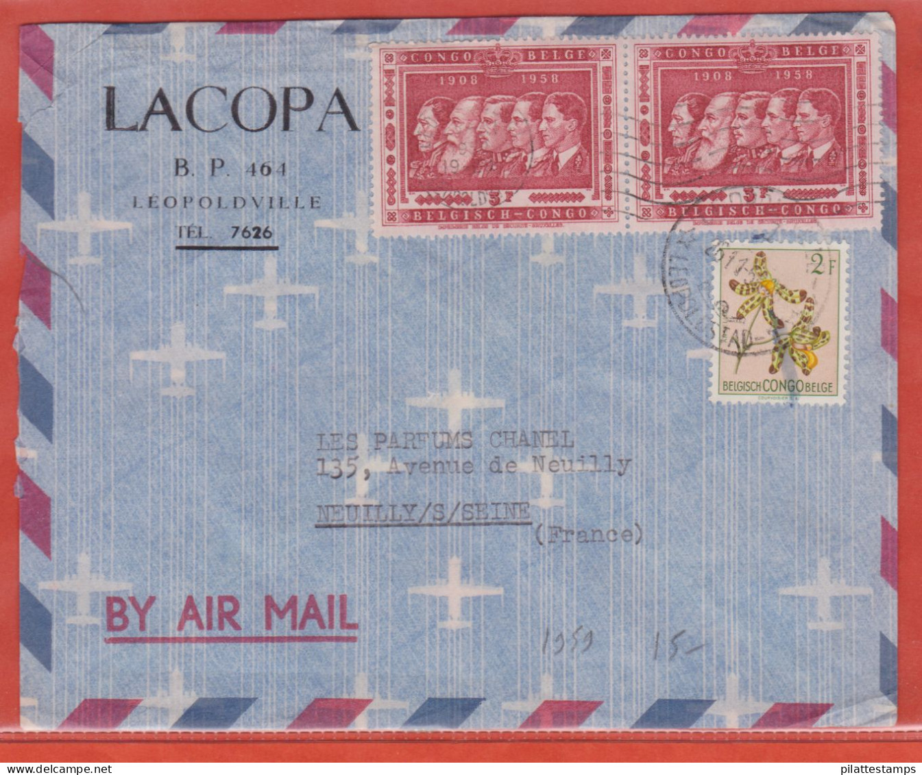 CONGO LETTRE PAR AVION DE 1959 DE LEOPOLDVILLE POUR NEUILLY FRANCE - Lettres & Documents