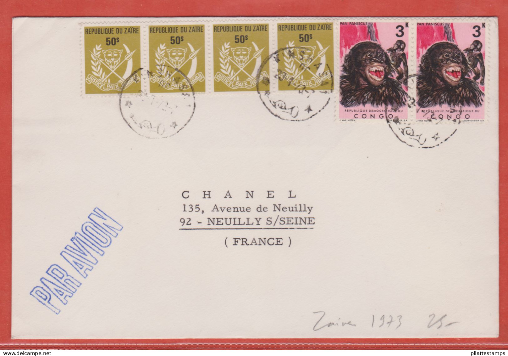 ZAIRE LETTRE PAR AVION DE 1973 DE KINSHASA POUR NEUILLY FRANCE - Storia Postale