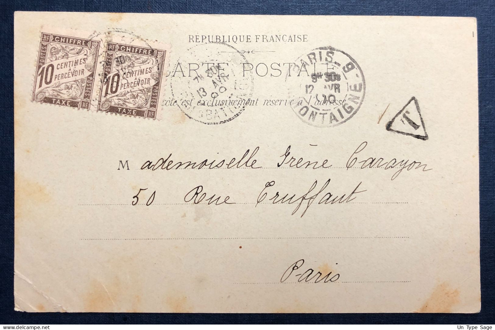 France Sur CPA Paris 12.4.1900 + TAXE - (N703) - 1859-1959 Briefe & Dokumente