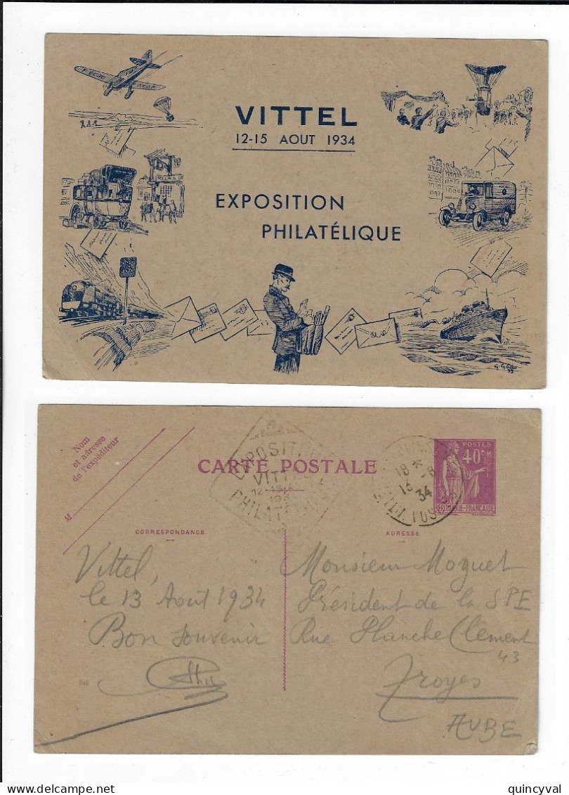 Entier Carte Postale Paix 40 C. Exposition VITTEL 12 Aout 1934 Ob 13 8 1934 Mill 342 Storch A3p Avec Cachet Exposition - Bijgewerkte Postkaarten  (voor 1995)